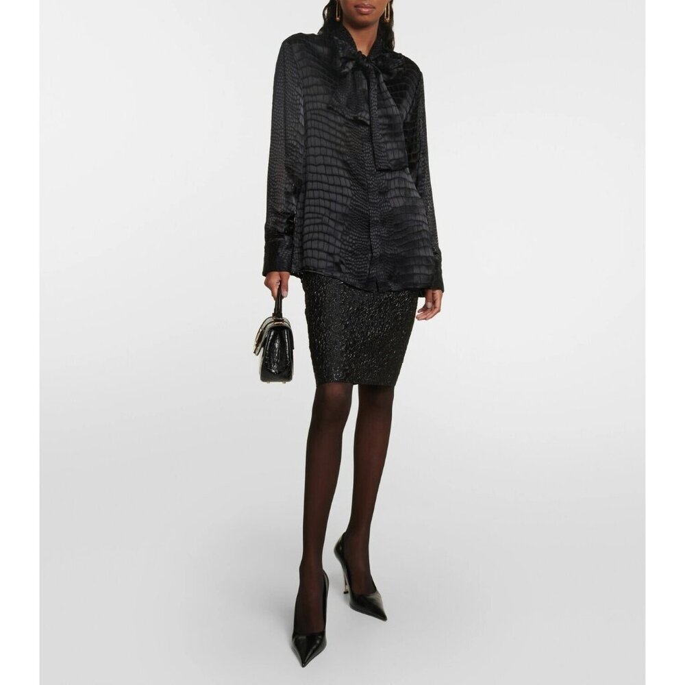 Versace Greca Goddess Croc-Embossed Top Handle Mini Bag in Black Calfskin - Picture 6 of 13